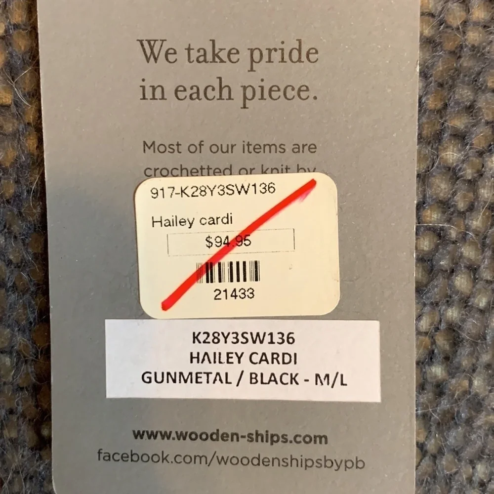 Wooden Ships Hailey Cardi Gunmetal gray and black Medium / Large New